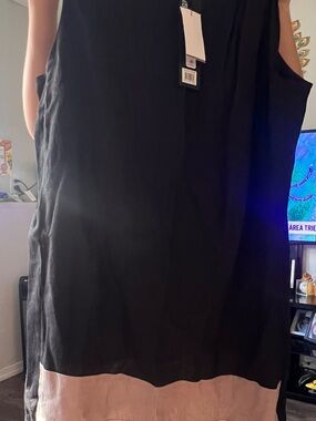 Donna Karan Black and Blush Sleeveless Shift Dress